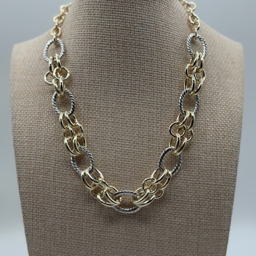 Two-Tone Gold and Silver Link Necklace - Women Jewelry